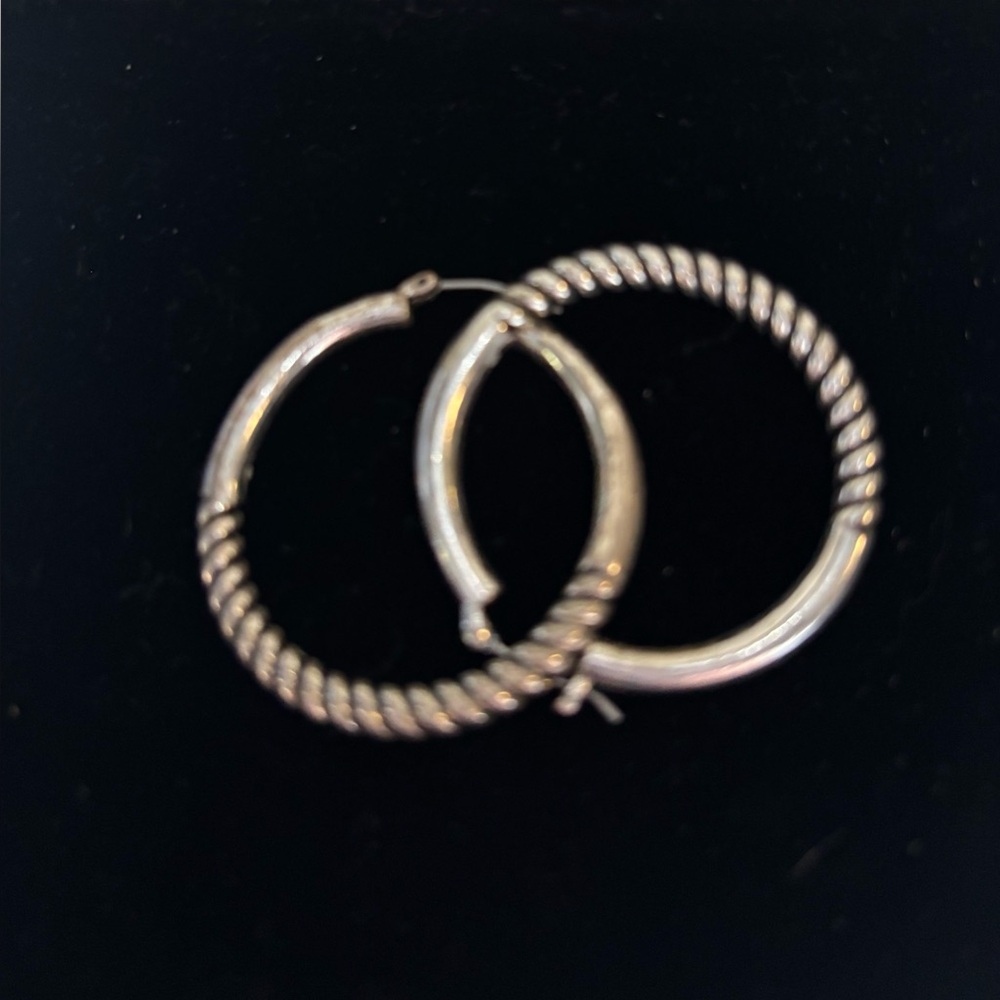 Fossil Twisted Silver Hoop Earrings